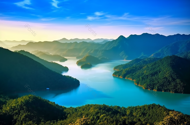 蓝色山水画绿水青山俯视风景背景,高清,摄影图,摄影图片,图片大全,摄影图免费下载